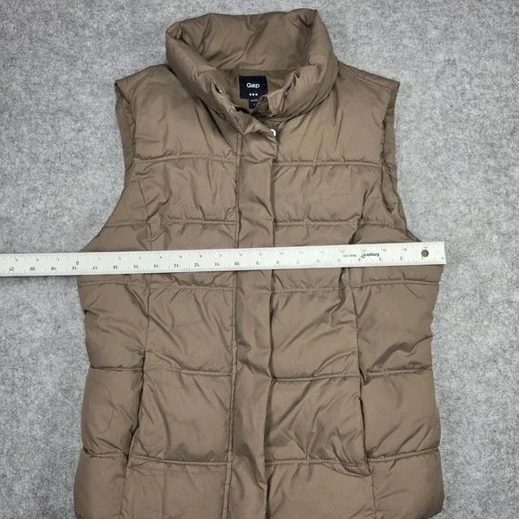 Gap Vest Women L Brown Puffer Zip Up Solid - Picture 6 of 14